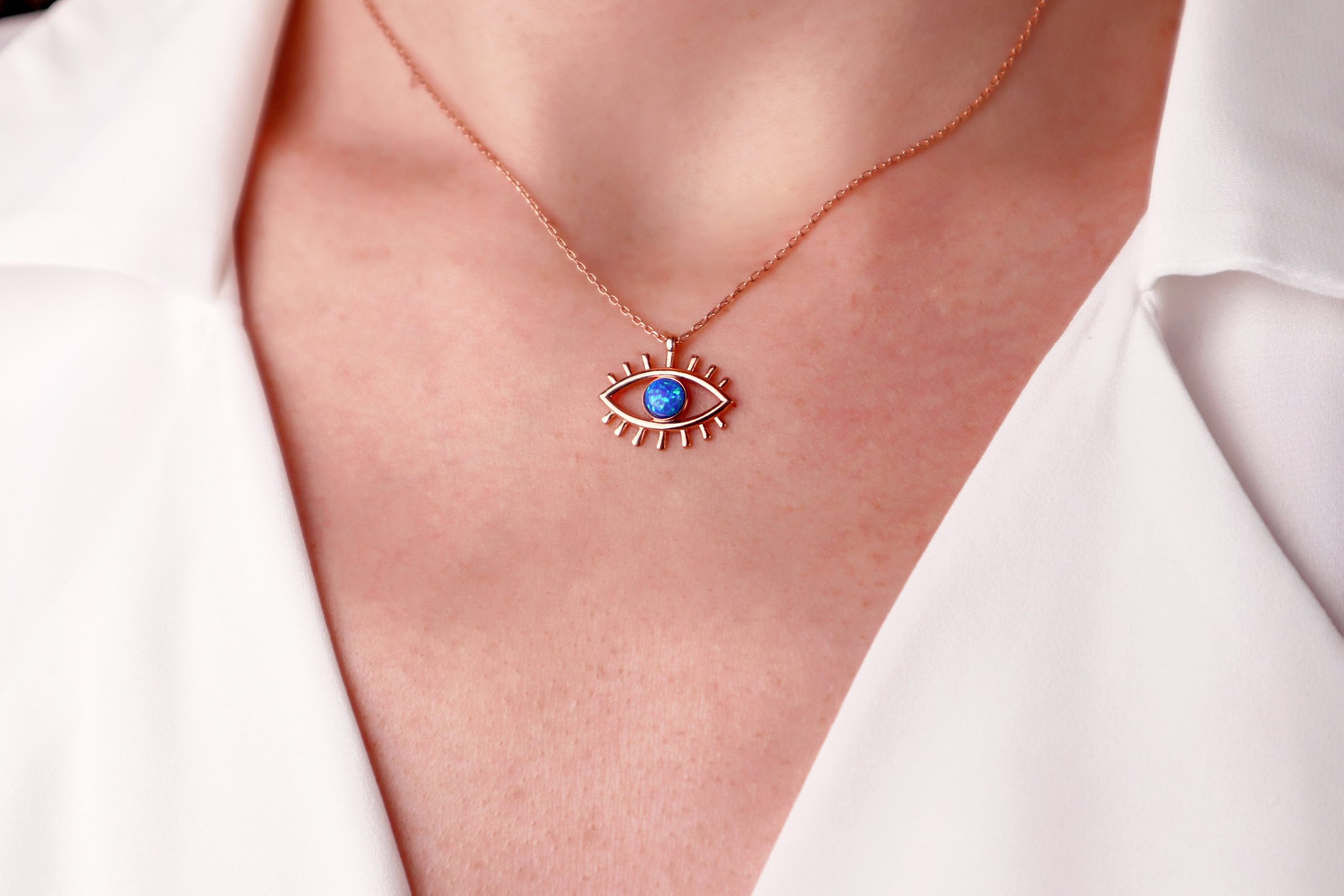 Rose - 925 Ayar Gümüş Opal Taşlı Tasarım Kolye