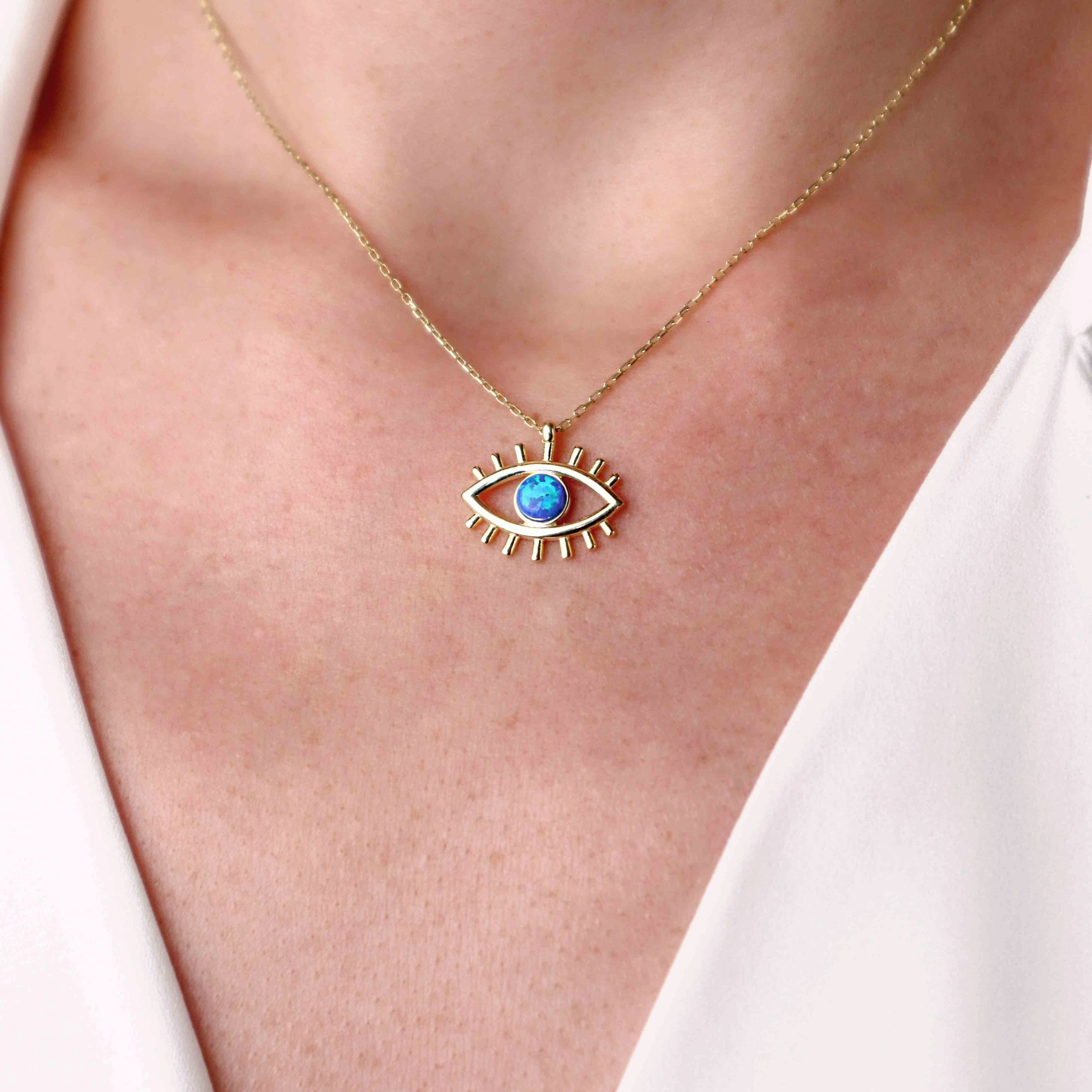 Gold - 925 Ayar Gümüş Opal Taşlı Tasarım Kolye