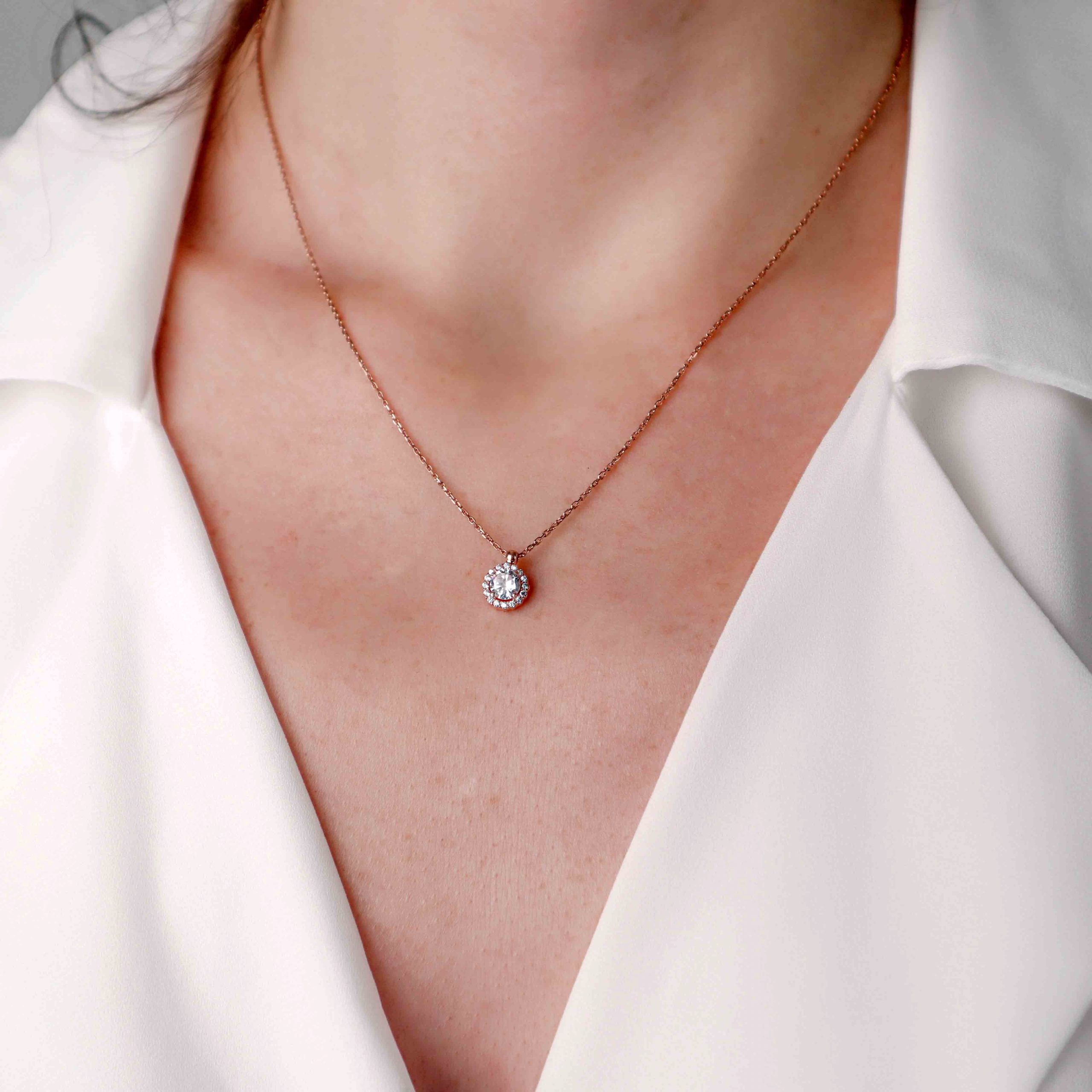 Rose - 925 Ayar Gümüş Swarovski Taşlı Rose Kolye