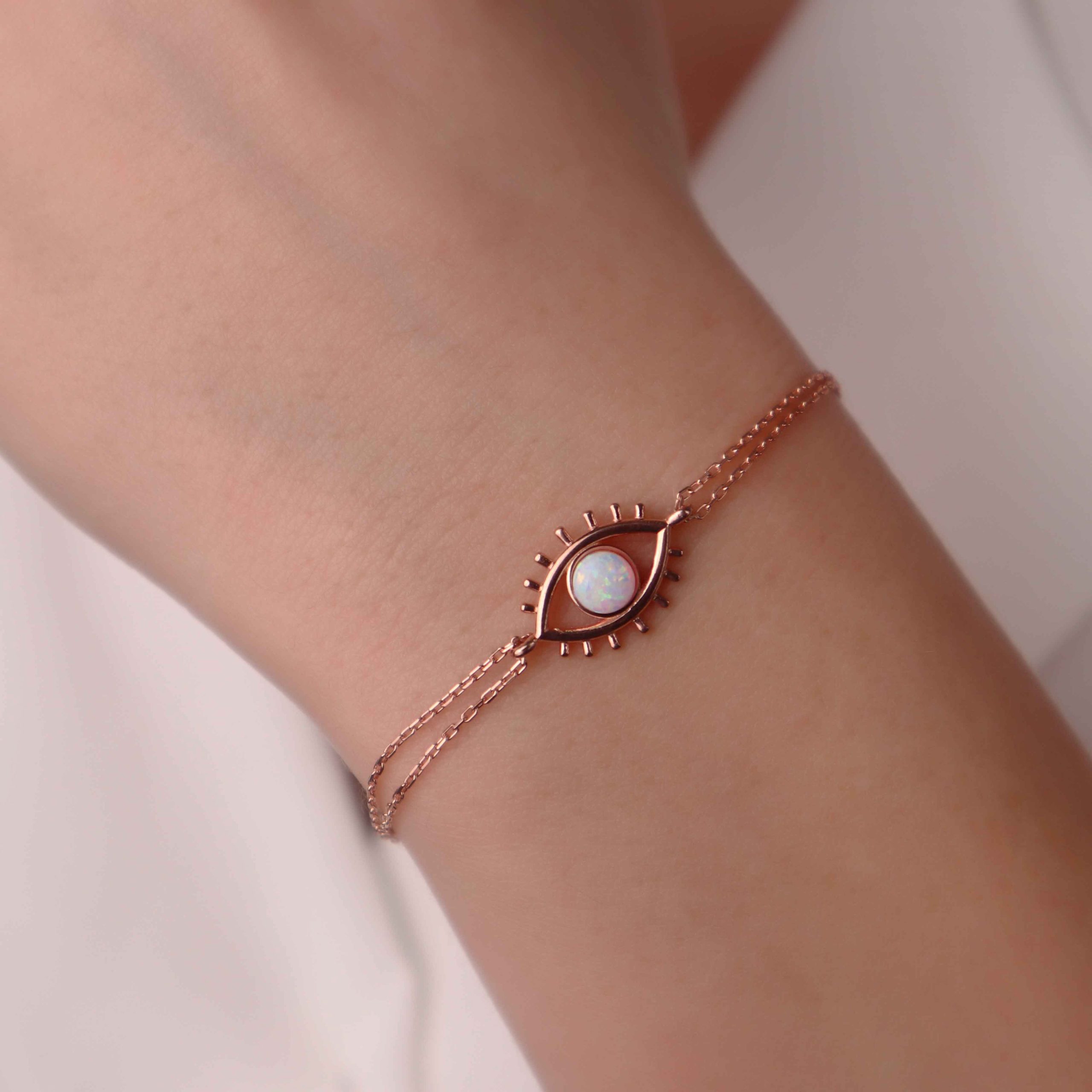 Rose - 925 Ayar Gümüş Opal Taşlı Tasarım Bileklik