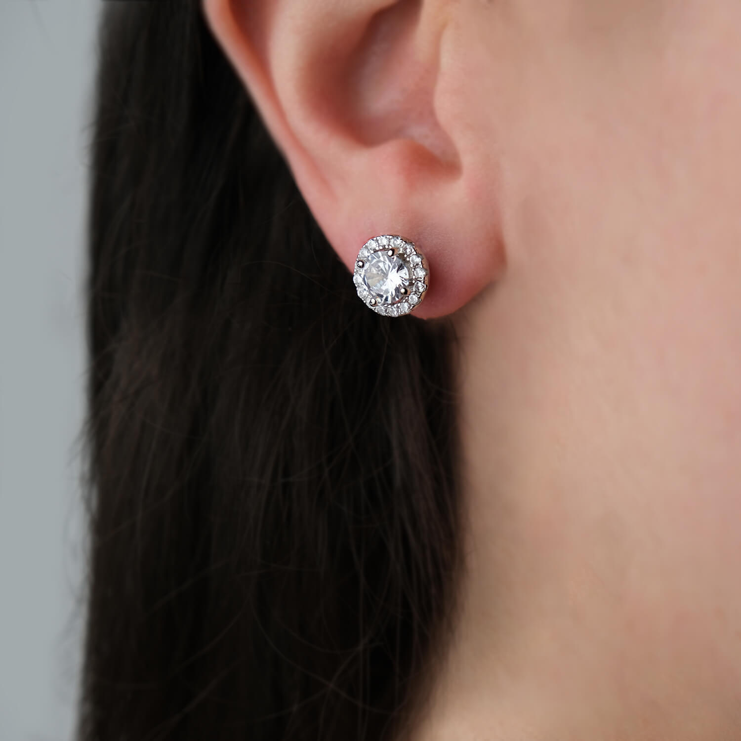Gümüş - 925 Ayar Gümüş Swarovski Taşlı Tektaş Küpe