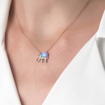 Rose - 925 Ayar Gümüş Opal Taşlı Fil Figürlü Tasarım Kolye-2