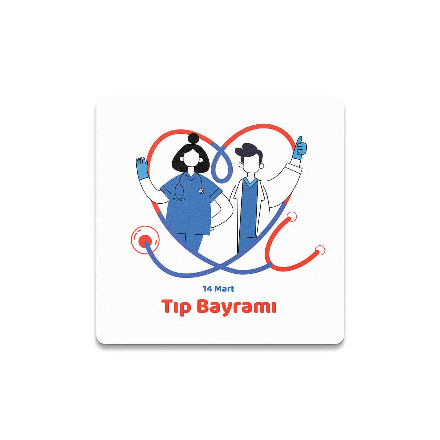 Kırmızı Tıp Bayramı Temalı Bardak Altlığı