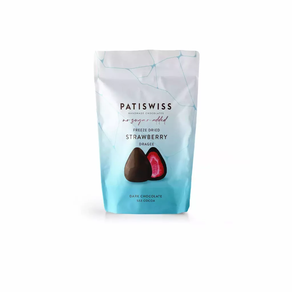 Patiswiss No Sugar Dark Chocolate Strawberry Dragee Patiswiss No Sugar Dark Chocolate Strawberry Dragee
