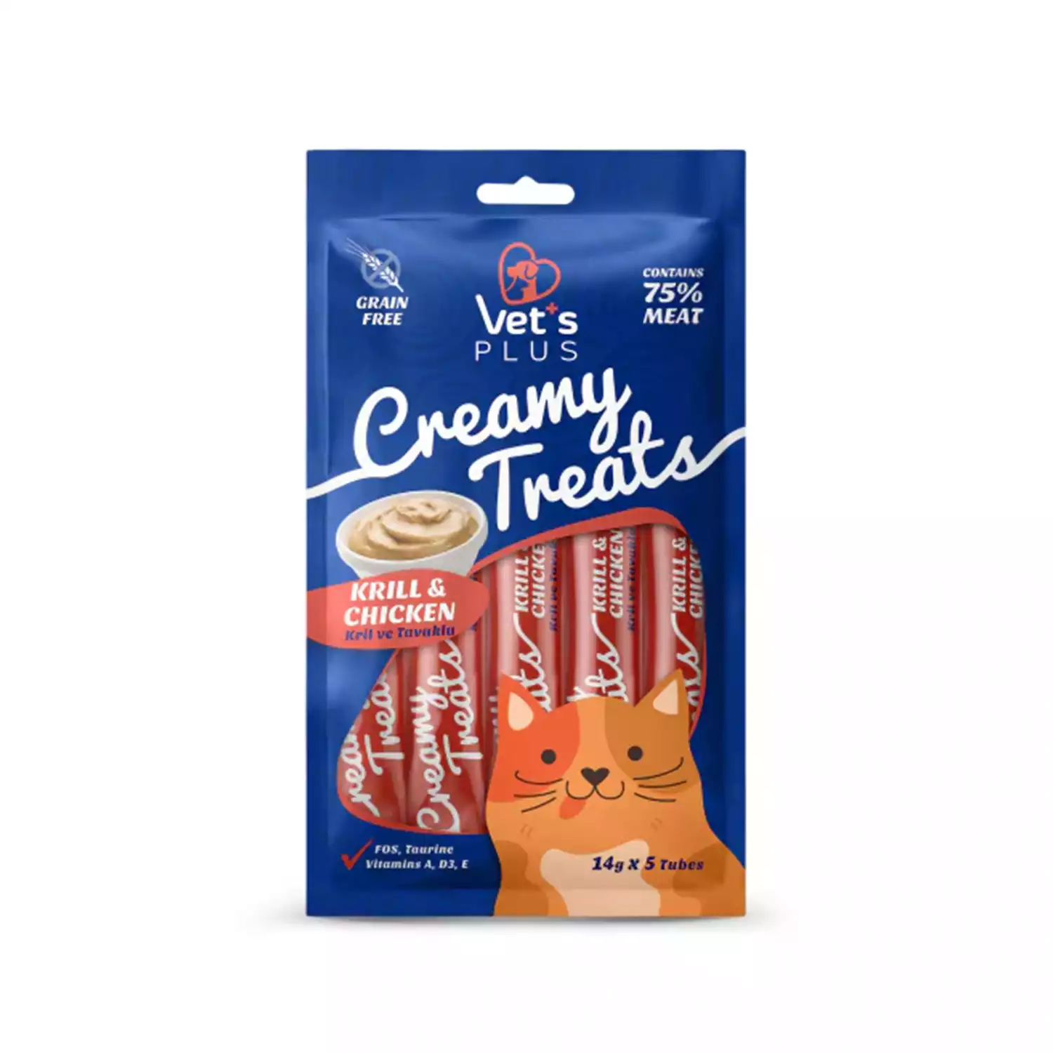 Vets Plus Kril ve Tavuklu Sıvı Kedi Ödül Maması 14 g - 5li