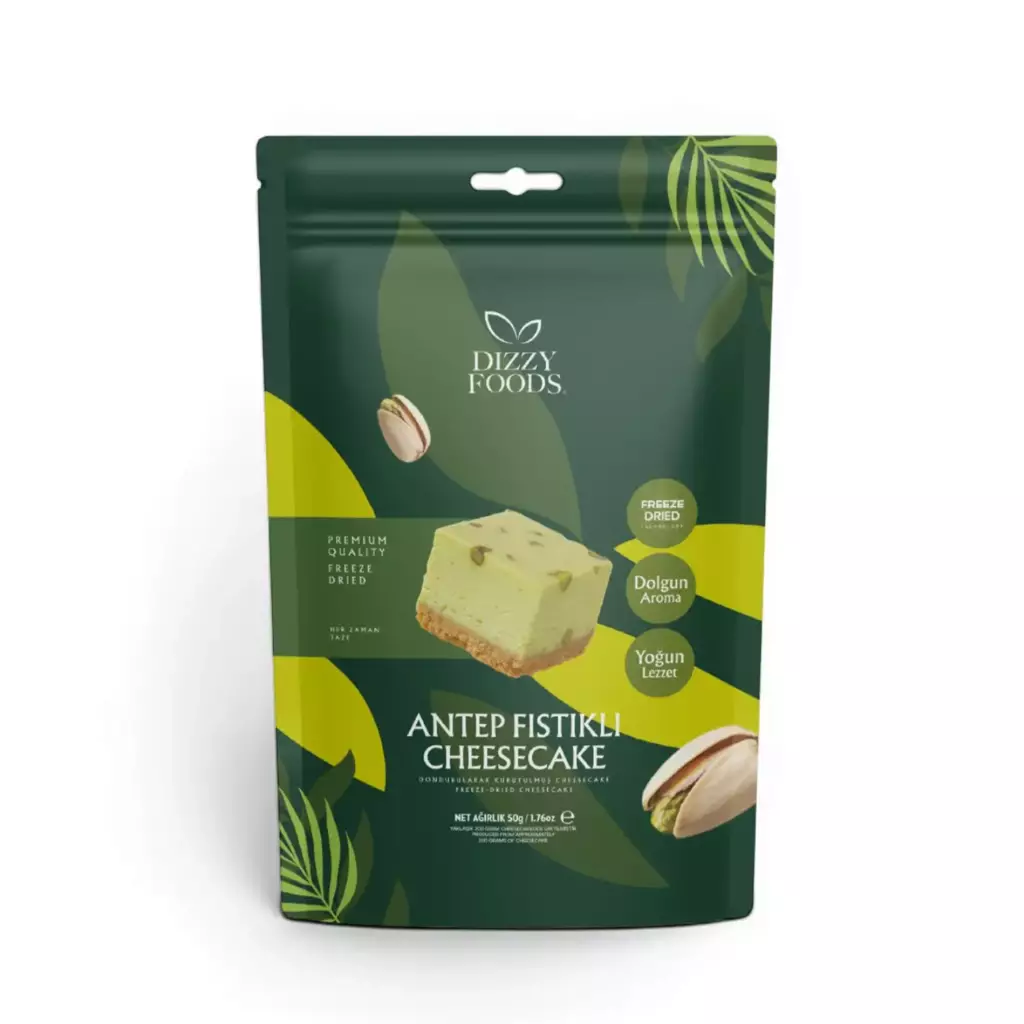Dizzy Foods Dondurularak Kurutulmuş Antep Fıstıklı Cheesecake Dizzy Foods Dondurularak Kurutulmuş Antep Fıstıklı Cheesecake